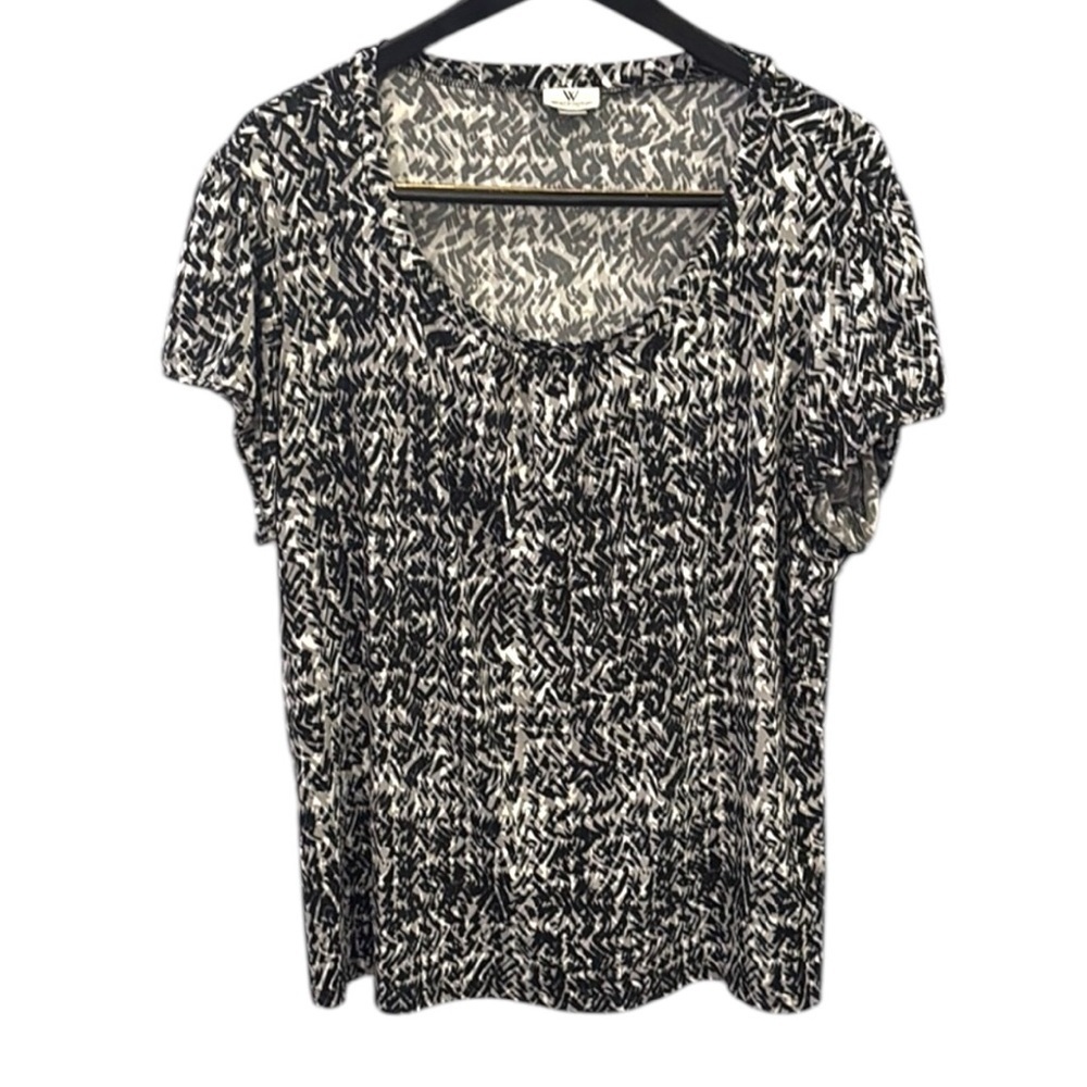 Women’s Worthington Black‎ and Gray Ruched Short Sleeve Blouse 3X